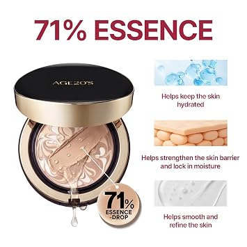 [Vegan] AGE20'S Signature Essence Pact | Pack of 1 | 21N VANILLA | Korean Cushion Foundation | Cream Foundation, Dewy & Glow Finish, Natural Coverage, SPF 50+