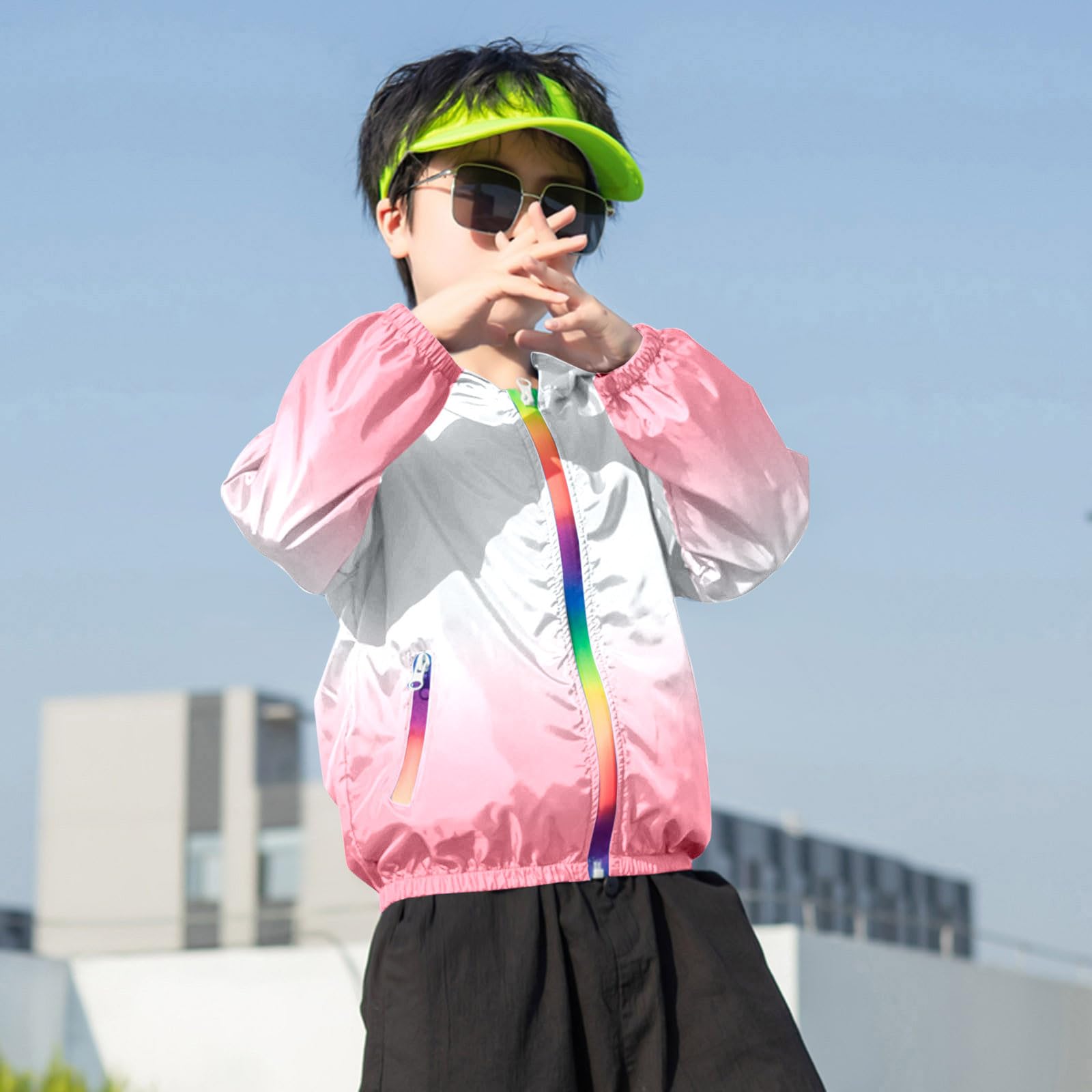 Veste Enfant Fille Imperméable, Manteau de Pluie Léger, Vestes De Protection Solaire LéGèRe Respirante Manteau à Capuche Blouson Coupe-Vent Filles Manche Longue Zipper Poche Enfant 2-12 Ans