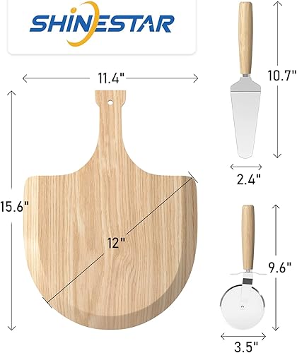 Miniatura 2 de SHINESTAR Pala de pizza de 12 pulgadas, paleta de madera para pizza casera, tabla de cortar natural y tabla de queso, tabla de cortar con cortador