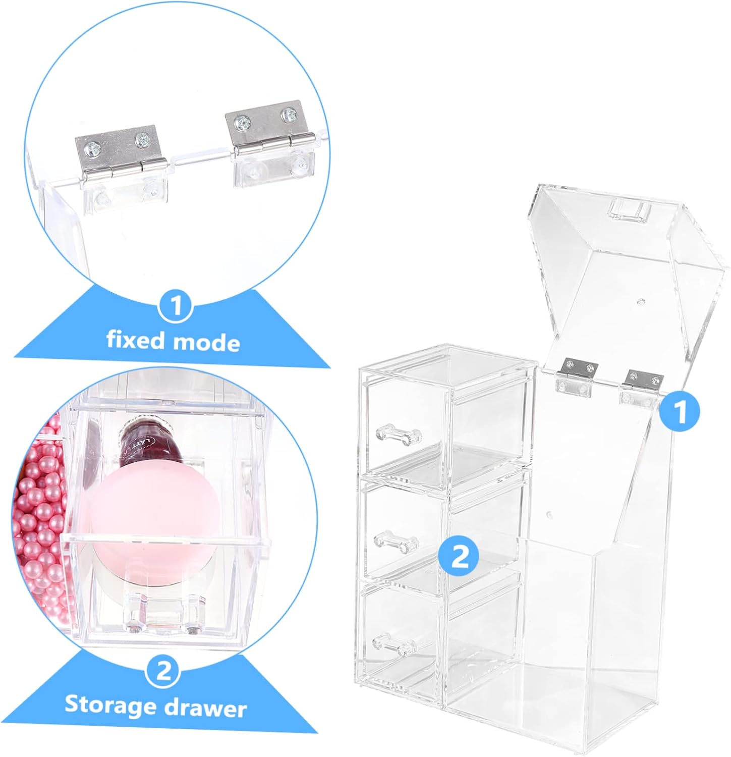 VICASKY Makeup Storage Organizer Desktop Makeup Storage Box Makeup Brush Storage Box Lid Makeup Tools Organizer Cosmetic Display Case Makeup Pearls Box