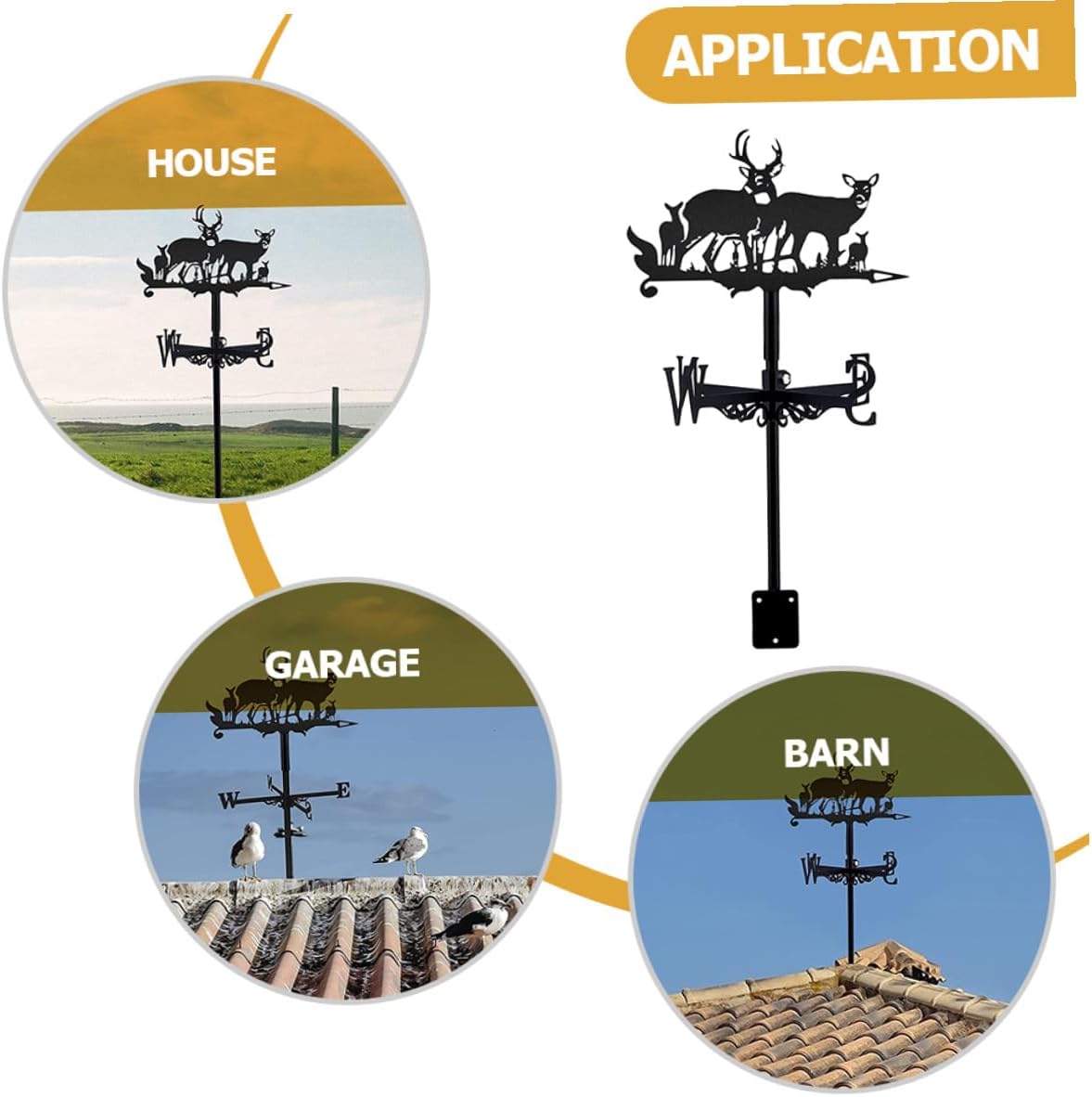 VICASKY Iron Lawn Weathervane with Elk Ornament Metal Garden Stake Outdoor Weather Vane Wind Direction Indicator for Patio Lawn and Garden Decor