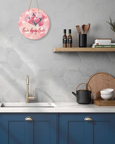 Miniatura 5 de Seasonal Front Door Welcome Sign, Valentine's Day Heart Shape Balloon Round Wood Wreaths Wall Hanging Sign for Outdoor Porch Wall Pediments Home