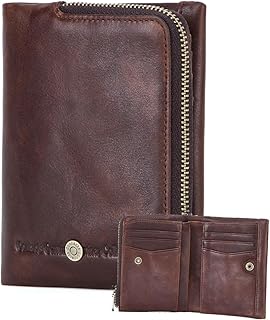 Sam's Design Small Leather Wallet for Men Bifold Coin Purse RFID Blocking Card Holder Vintage Wallet with Zipper Coin Pock Price In India