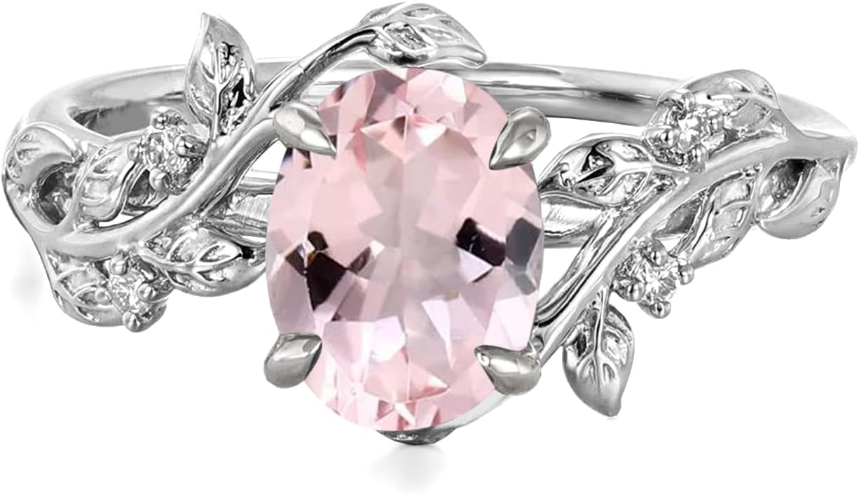 10K/14K/18K Gold 1 Carat Oval Gemstone Vintage Engagement Ring for Women Nature Inspired Birthstone Leaf Vine Art Deco Wedding Promise Anniversary Rings for Her Wife Bridal