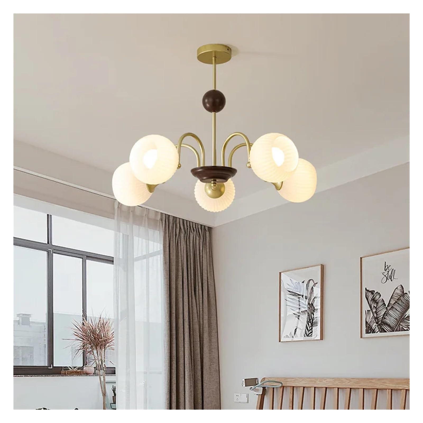 MESOVFCA French Retro Light Luxury Glass Pendant Lamp for Living Room Restaurant Study,Warm Atmosphere