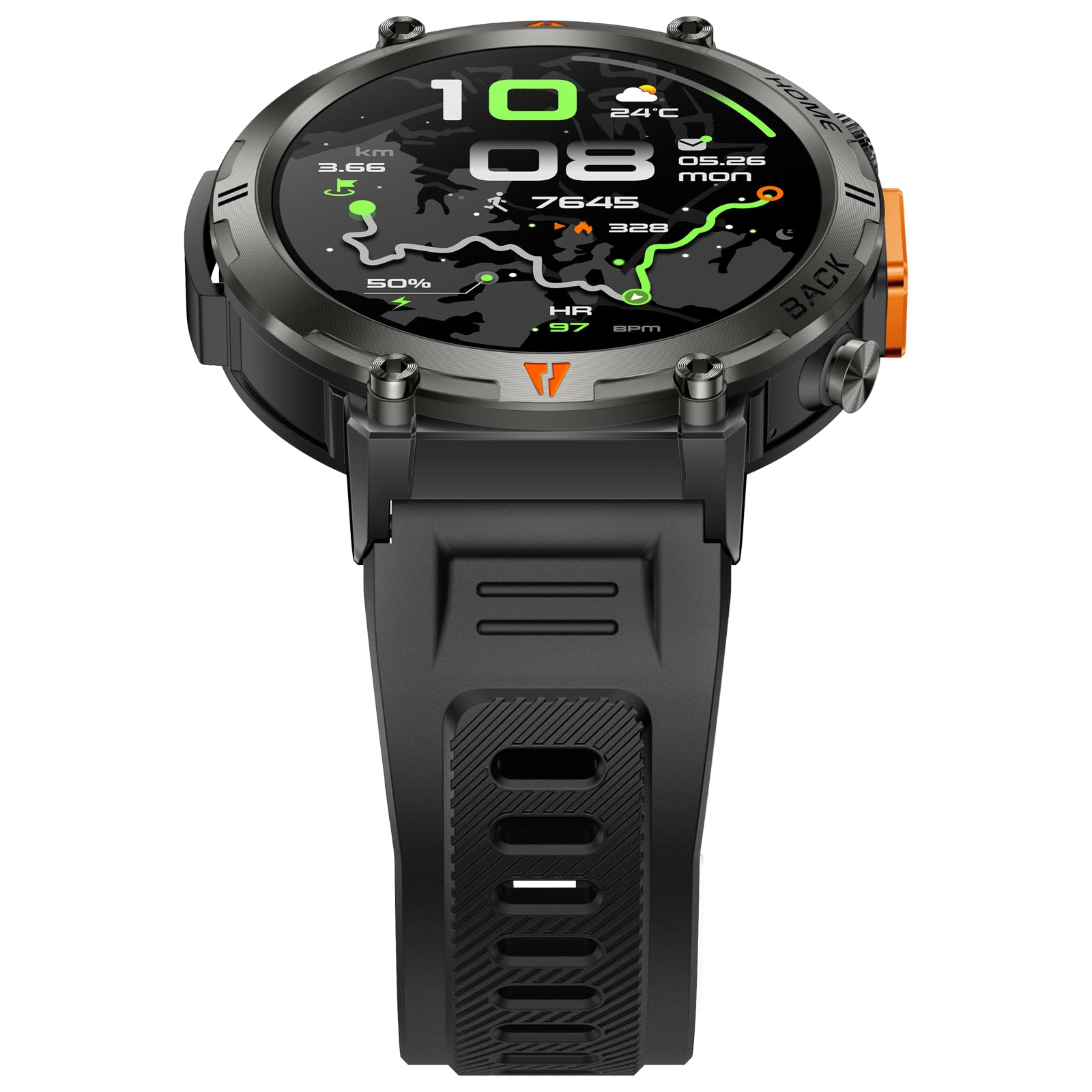 Foxhawk Smart Watch militare con localizzatore GPS, 1,44 pollici HD robusto Smart Watch con torcia a LED bussola, 3ATM impermeabile Smartwatch tattico per iOS Android, orologio fitness da uomo