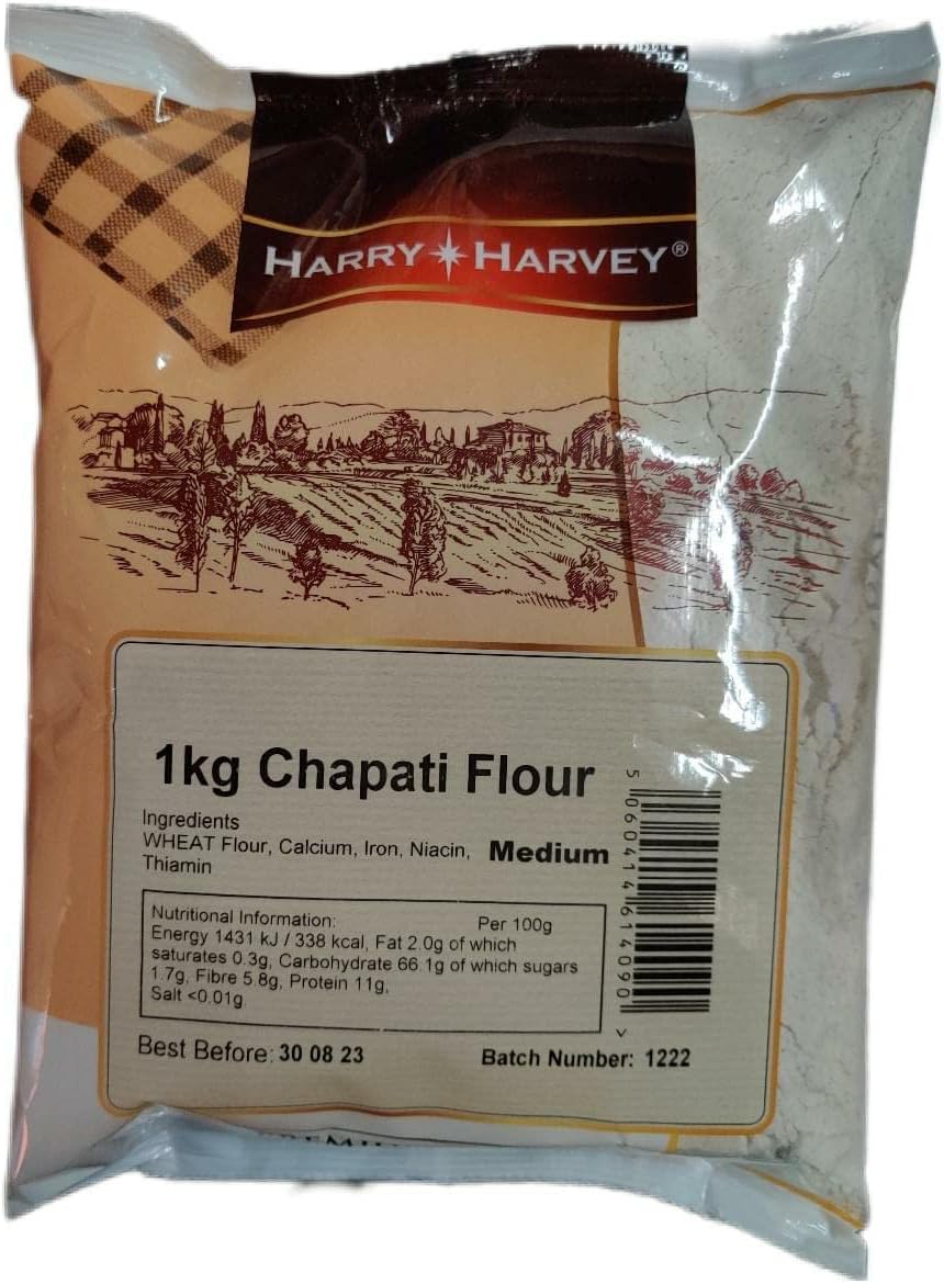 Harry Harvey Chapati Flour 1 kg | Medium Atta/Roti Flour for Soft Chapatis, Paratha & Naan | Pure Wheat Flat Bread Flour | Cook at Home Indian-Pakistani Style Flat Breads