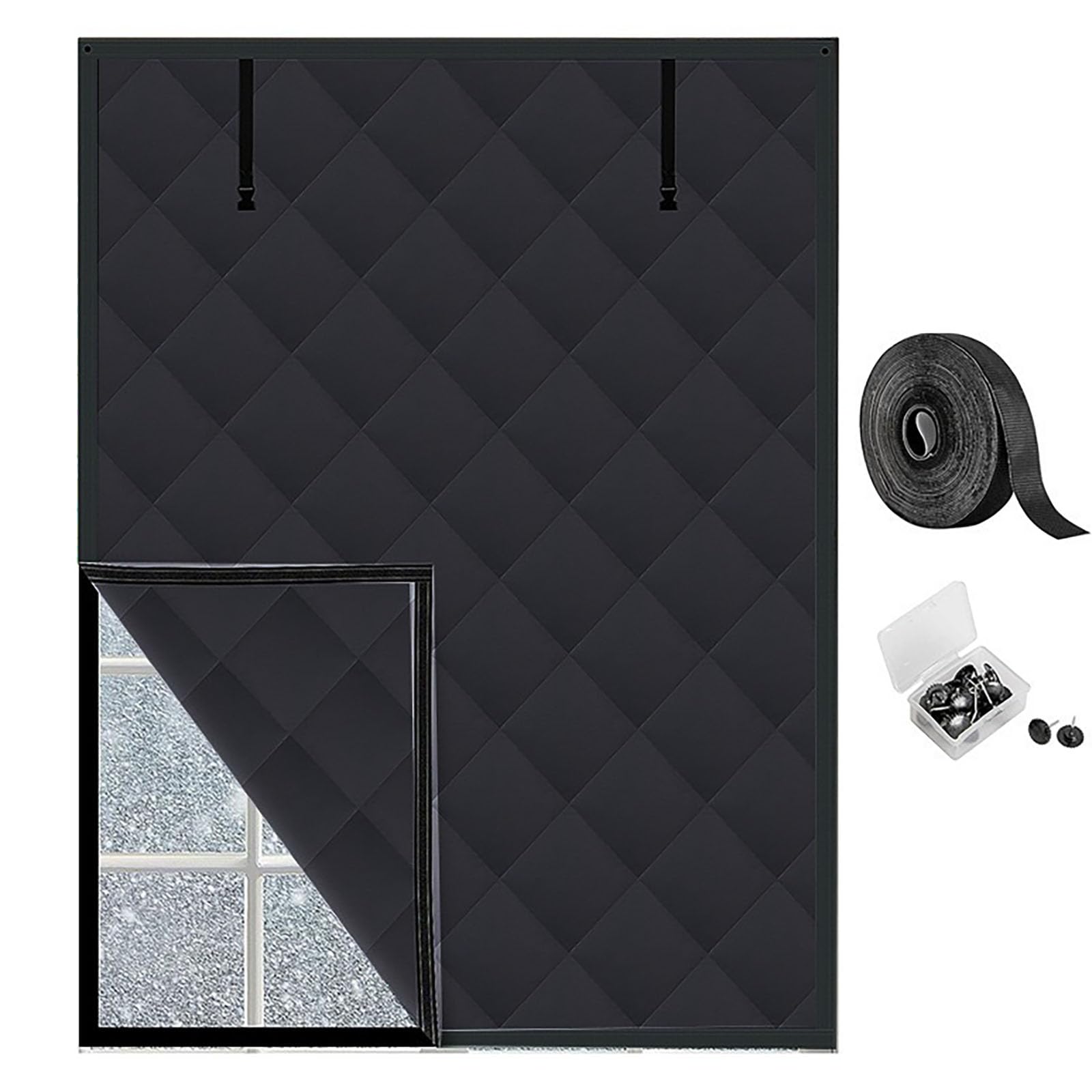 Windproof and Soundproof Window Insulation Kit, 3-Layer Thermal Curtain for Windows, Anti-Cold, Waterproof 80/100/120/180/200 cm Thickened Insulation Film for Doors,Black,43x55in/110x140cm
