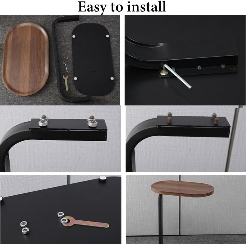 GIZNXBA C-Shaped End Table, Bedside Table Small Sofa Side Table with Wood Desktop, Oval Side Table with Metal Frame, Coffee Table Accent Table for Living Room Bedroom (Color : Wood A)