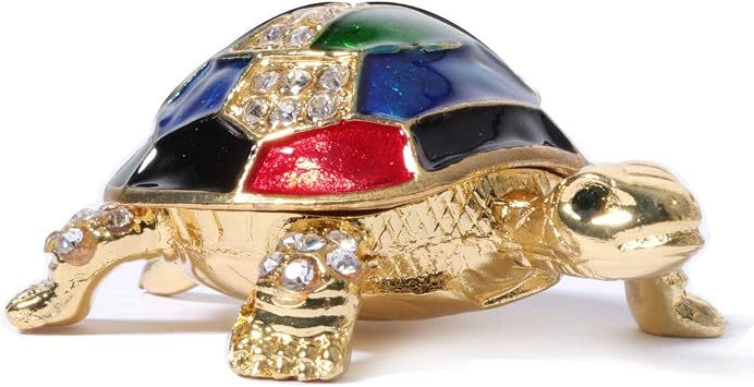 Waltz&F Collectible Figurines Decor Ornaments Pewter Trinket Boxes Bejeweled Turtle with Crystals
