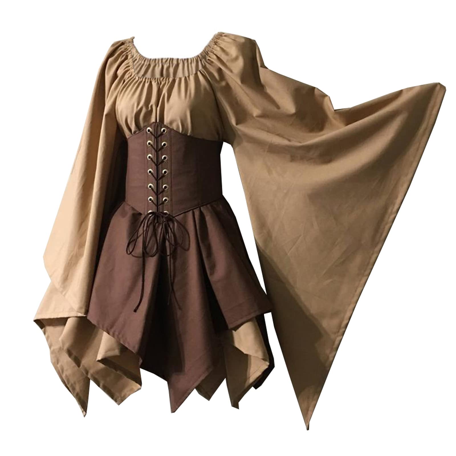 Vestido tradicional irlandés para mujer, disfraz medieval renacentista, manga acampanada, corsé para Halloween, vestido corto victoriano
