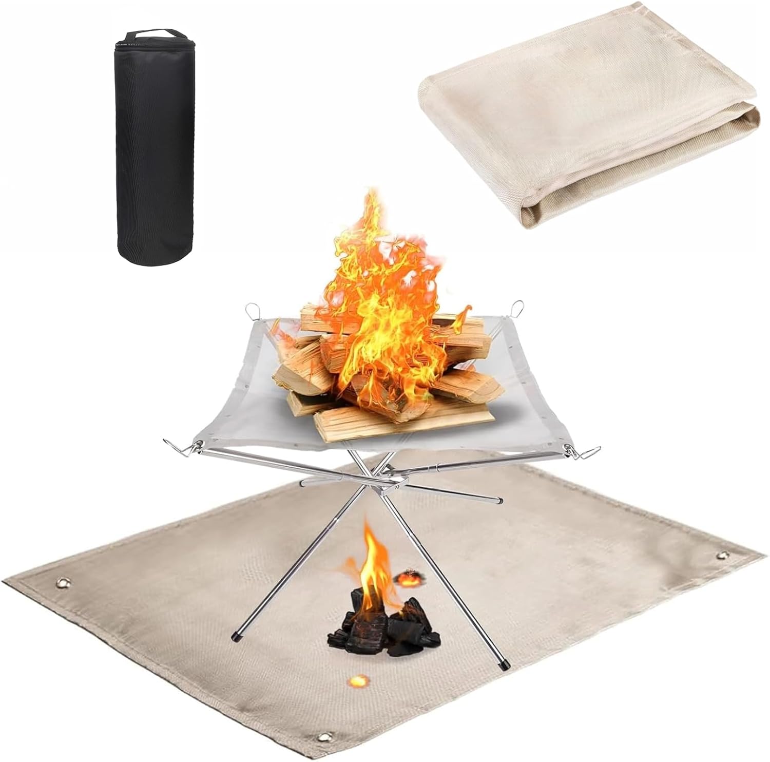 22inch Portable Fire Pit for Camping,Large Camping Fire Pit with Fire Pit Mat and Carry Bag,Foldable Upgrade 304 Stainless Steel Mesh Perfect for Outdoor Camping Hiking,Backyard,Garden,Picnic Campfire