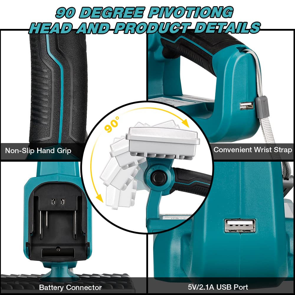 YEX-BUR Led Work Light For Dewalt 20v Battery, 12W 1000LM Cordless Handheld Spotlight With USB - View #9