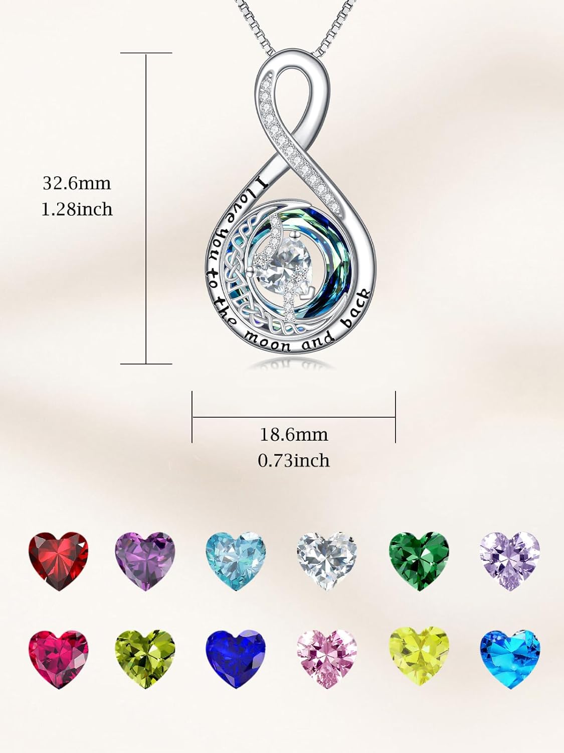TOUPOP Birthstone Necklace for Women 925 Sterling Silver Moon and Star Pendant Necklaces I Love You to the Moon and Back Jewelry Anniversary Birthday Gifts for Her Wife Girlfriend Mom - Image 6