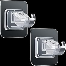 Self Adhesive Curtain Rod Holder Without Drill/Curtain Rod Hooks Nail Free Adjustable Curtain Hangers (2, Transparent)