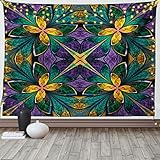  ABAKUHAUS Fraktal Wandteppich, Antikes, verziertes, symmetrisches Glasmosaik-Fenster im Stil floraler Kacheln, aus Weiches Mikrofaser Stoff Wand Dekoration Für Schlafzimmer, 230 x 140 cm, Grün Violett