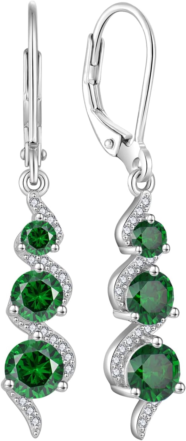 Starchenie Birthstone Dangle Drop Earrings 925 Sterling Silver Gemstones Leverback Earrings Jewelry Gift for Women
