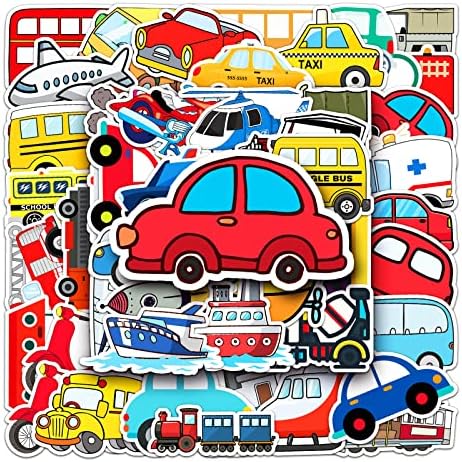 Kids Vehicle Stickers for Water Bottles,Cartoon Transportation Tools Vinyl Reusable Sticker Decals for Laptop Skateboard Phone Notebook, Cute Traffic Cars Stickers for Boys Girls Teens