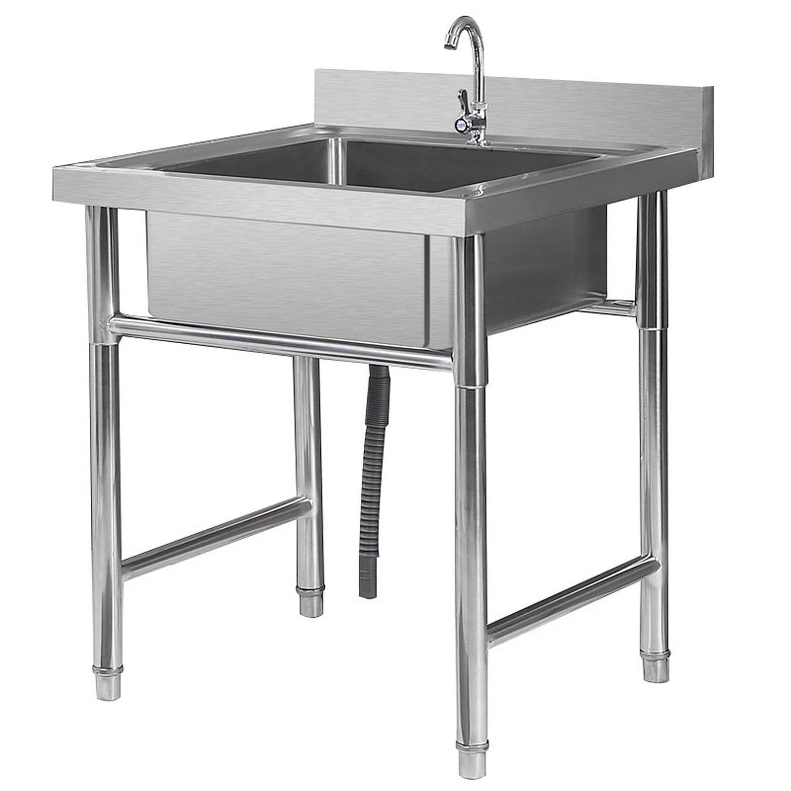 ZQFHSX Freestanding 304 Stainless Steel Outdoor Sink, Commercial Kitchen Prep Utility Sink with Faucet, Laundry Room Garage Wash Basin