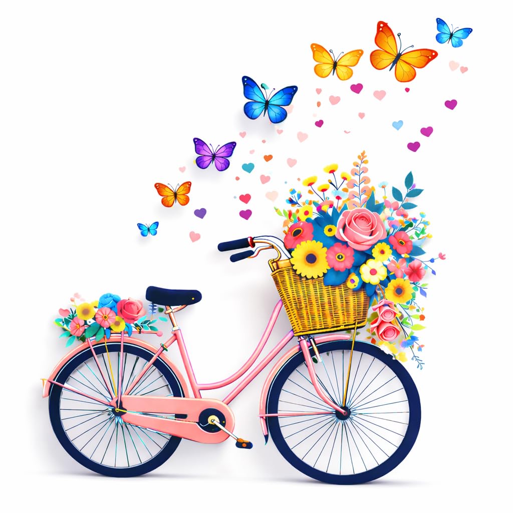 Floral Bicycle Wall Sticker with Butterflies, Vinyl Self Adhesive Wall Décal for Living Room, Bedroom & Kids Room,Multicolor,60 x 67 cm,Pack of 1-image-3