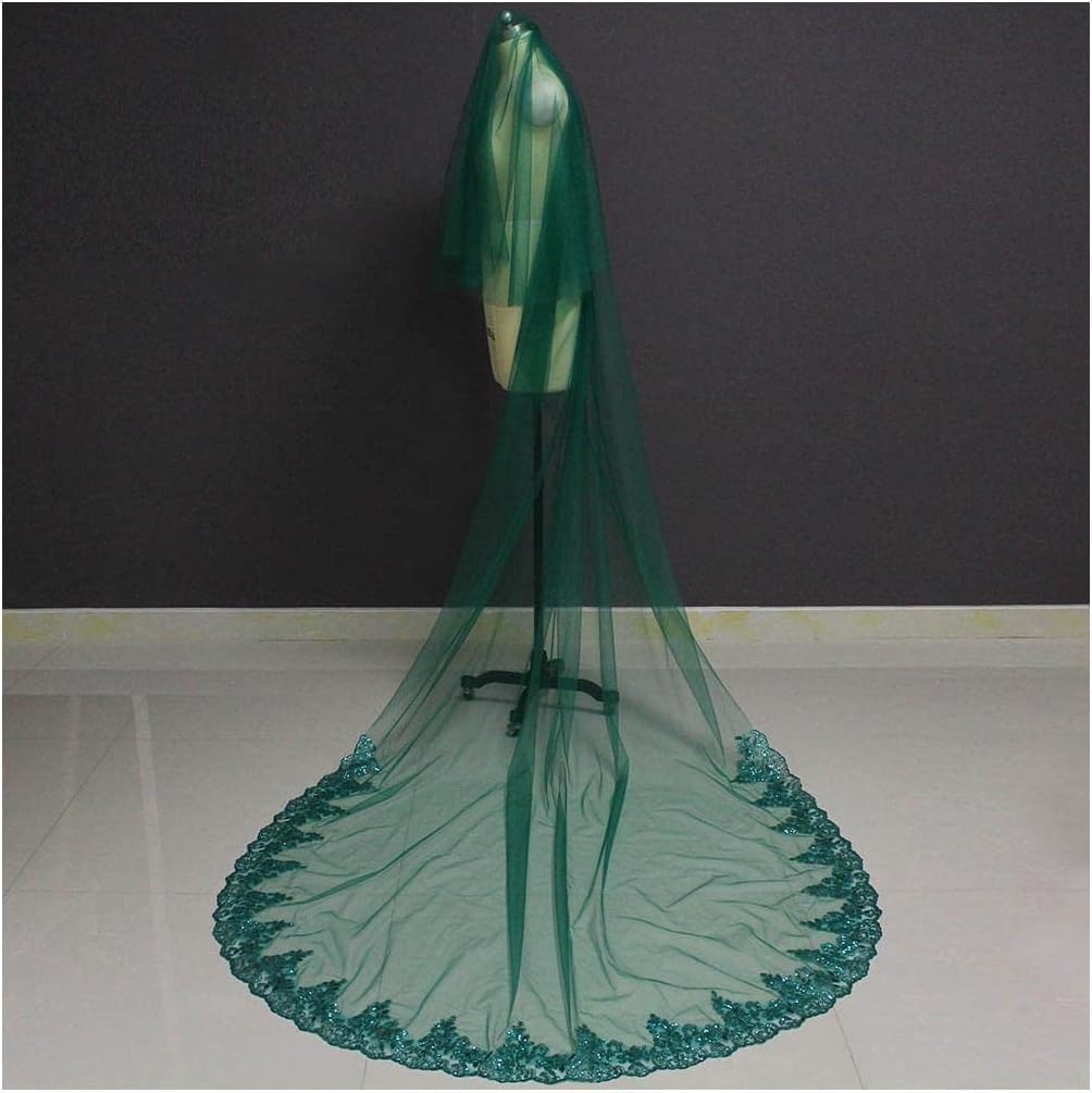 Rieort Velo da Donna Veli da Sposa in Tulle Verde Velo da 3 m di Lunghezza Velo da Sposa in Tulle a 2 Strati per scattare Foto Velo da Testa con Pettine Velo da Sposa Elegante Traspirante