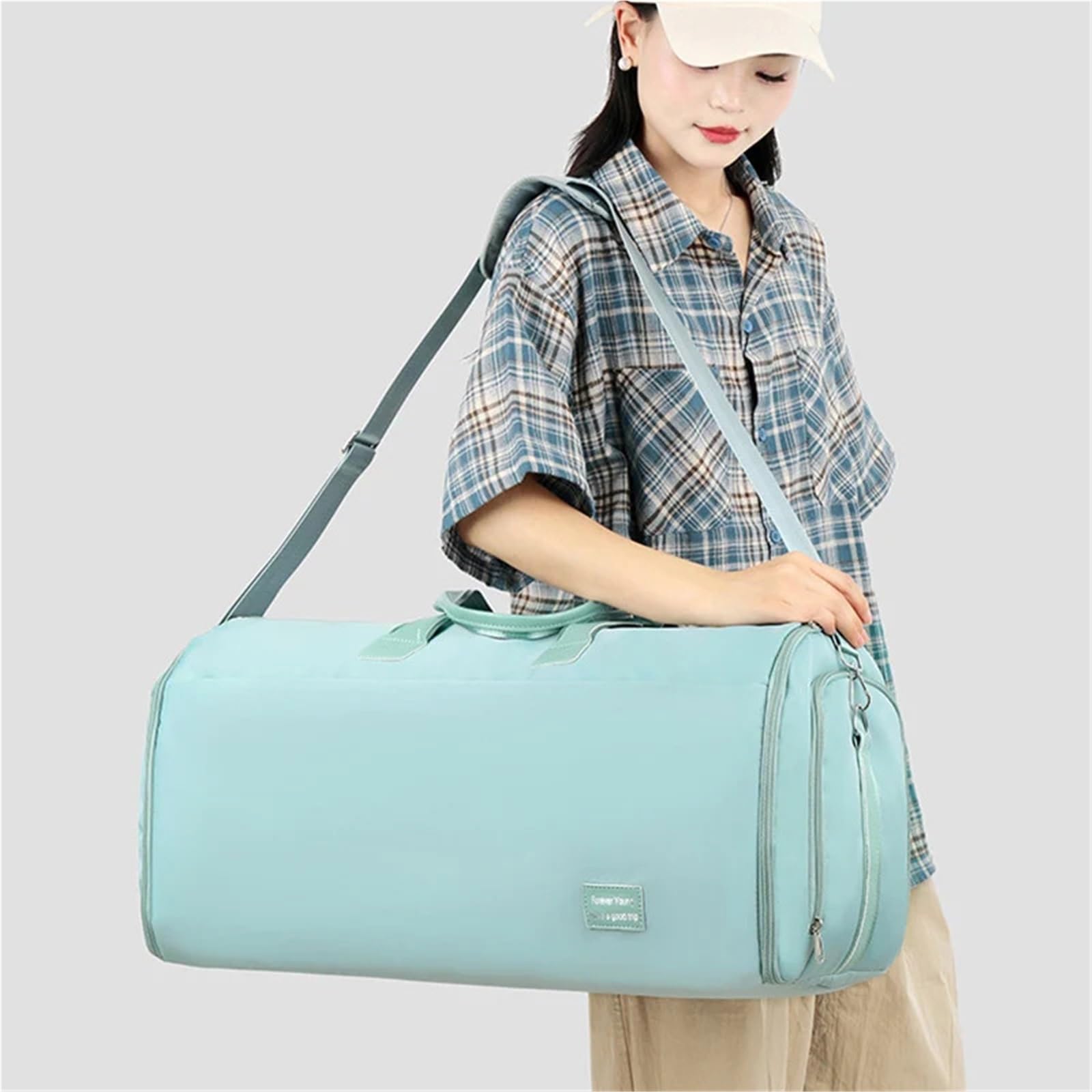 Sporttasche Foldable Gym Fitness Shoulder Bag Suitcase Western-Style Clothes Storage Bags Waterproof Training Yoga Women Crossbody Bag(Khaki)