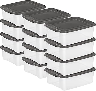 Sterilite ShelfTote, Clear Plastic Storage Bins, 25 Quart, 12-Pack