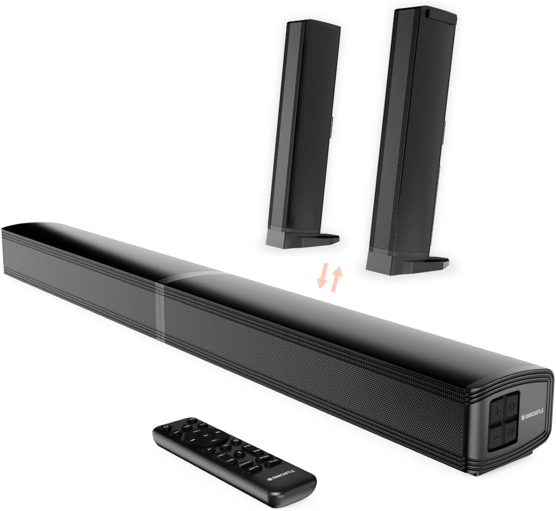 Oakcastle SB80 Soundbar für TV Geräte, 2-in-1-Abnehmbare Split-Sound bar | 2.2 120W Lautsprecher für Fernseher, HDMI ARC AUX RCA, Bluetooth 5.3 ,Inklusive Wandmontage-Set & Fernbedienung