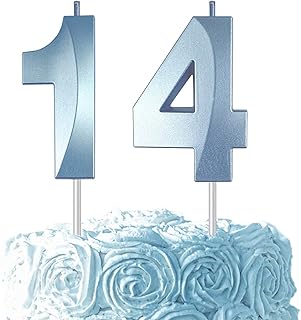 Blue Number 14 Candles, 3D Diamond 2.76 Inch Cake Topper Birthday Candles for Wedding Anniversary Cake Decorations, Happy Birthday Party Decorations