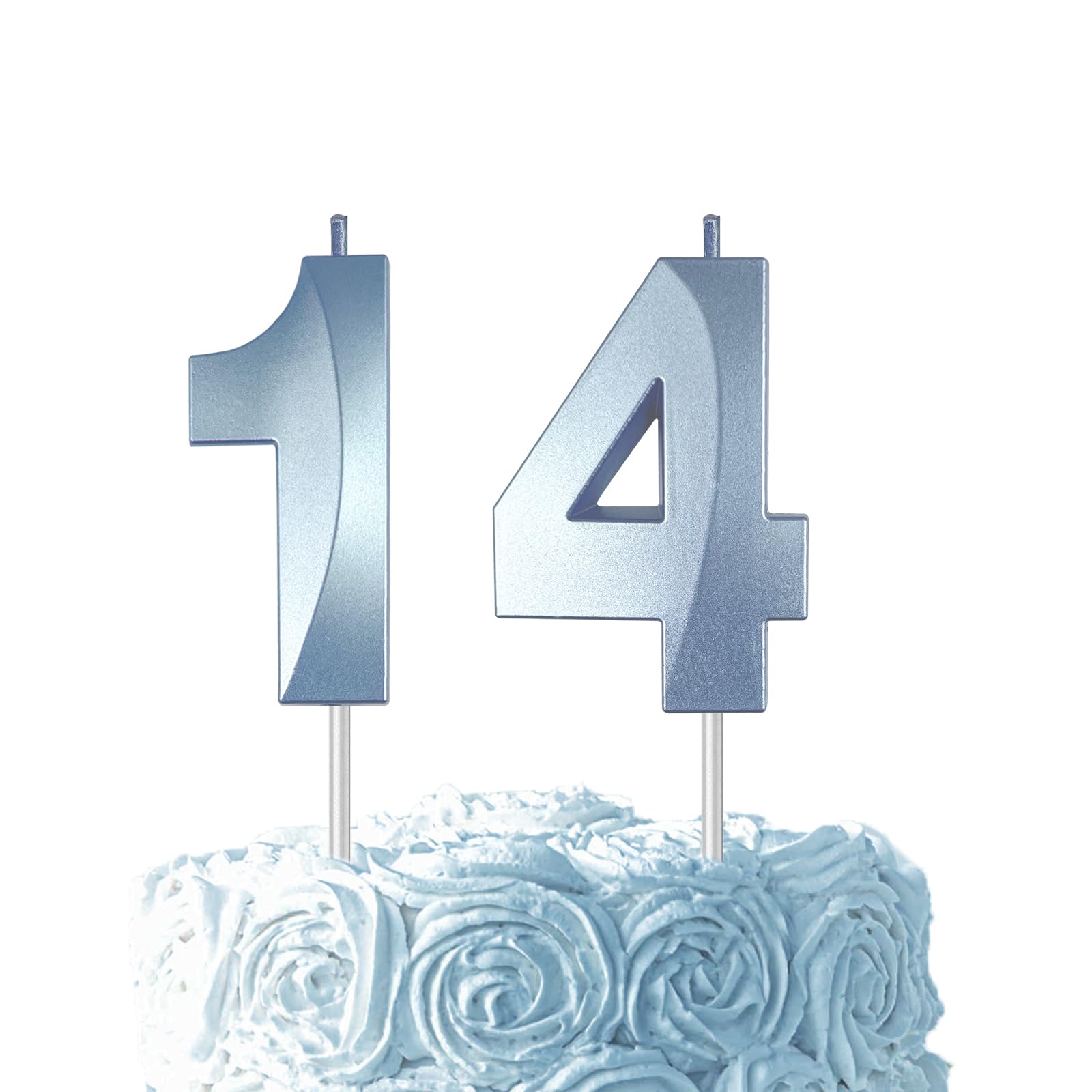 Blue Birthday Number 14 Candles for Wedding Party Cake Decorations