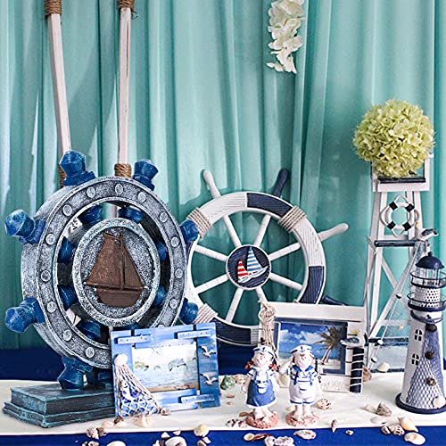 Dreamseden Nautical Rudder Statue Home Decoration, Resin Wheel Sculpture Ornament For Beach Ocean Themed Photoshoot Bathroom Living Room Deck #TOP4