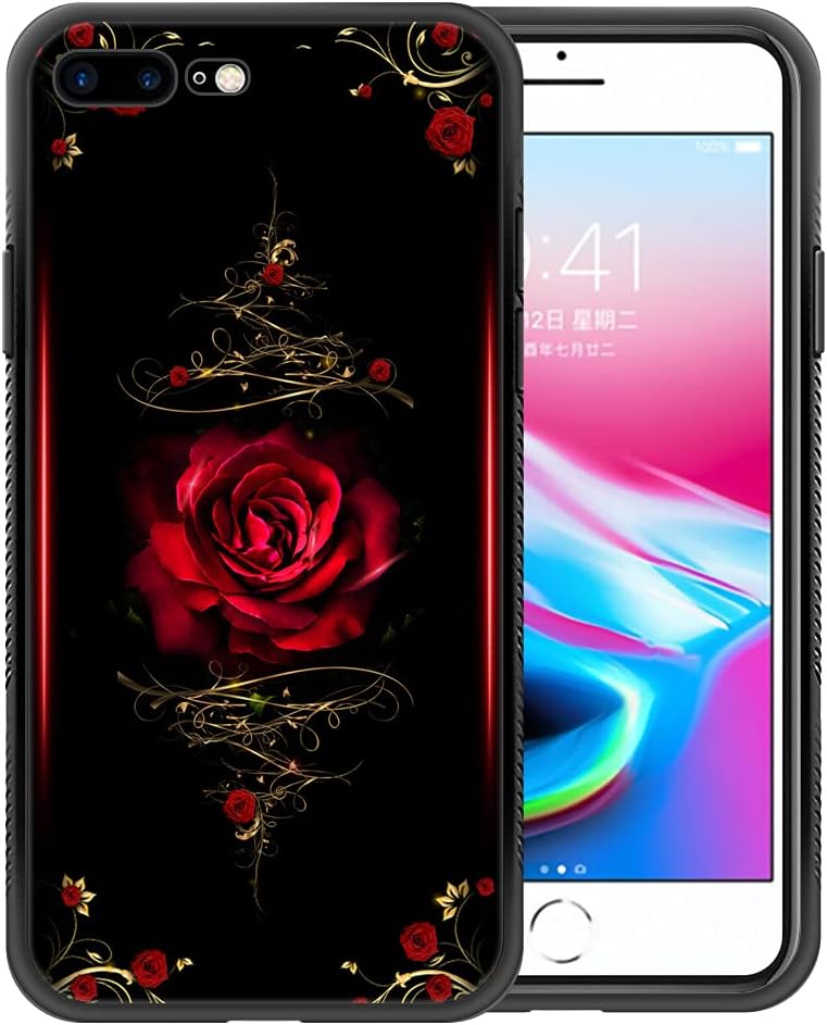 Compatible with iPhone 8 Plus Case,Pattern Design Hard PC Back Cover Non-Slip Soft TPU Protective Case for iPhone 8 Plus for Women 5.5inch-A0-Spiritual Rose