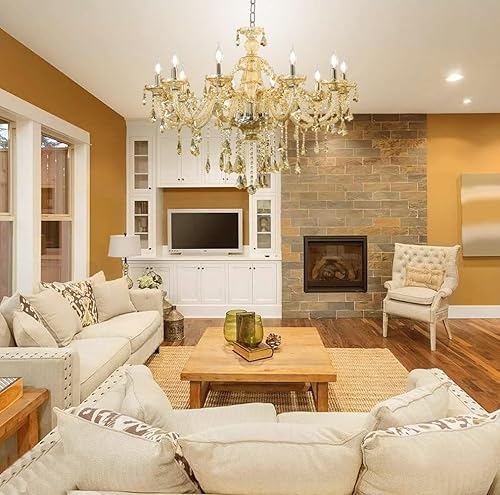 Miniatura 6 de Cognac K9 - Lámpara de araña de cristal con 10 luces, luces de techo de cristal modernas, lámparas colgantes de cristal E12 para el hogar, tienda,