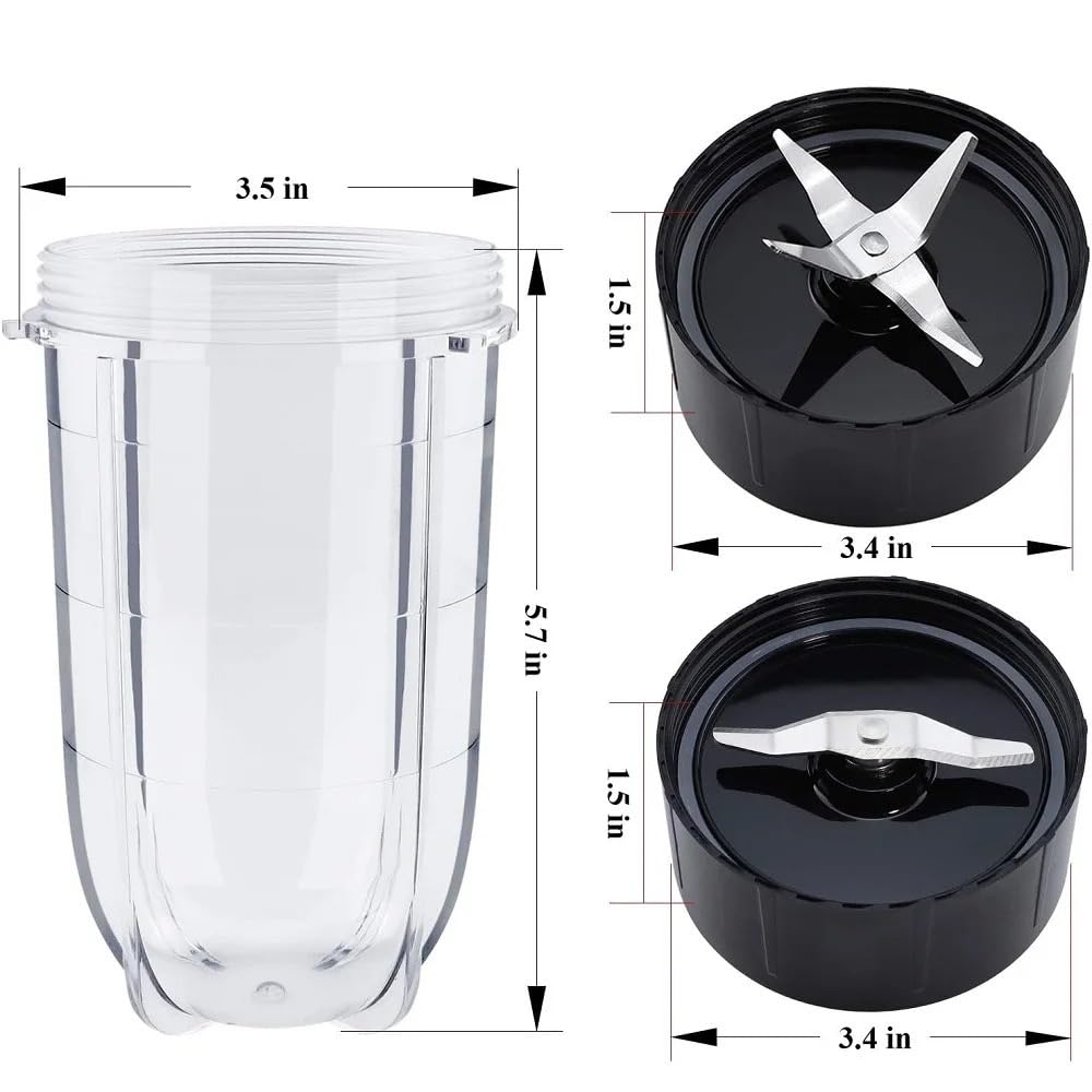 Zestaw 2 wysokich kubków o pojemności 16 uncji z kombinacją krzyżowych i płaskich noży do sokowirówki Magic Bullet Blender 250 W MB-1001 Wymienne ostrza do blendera