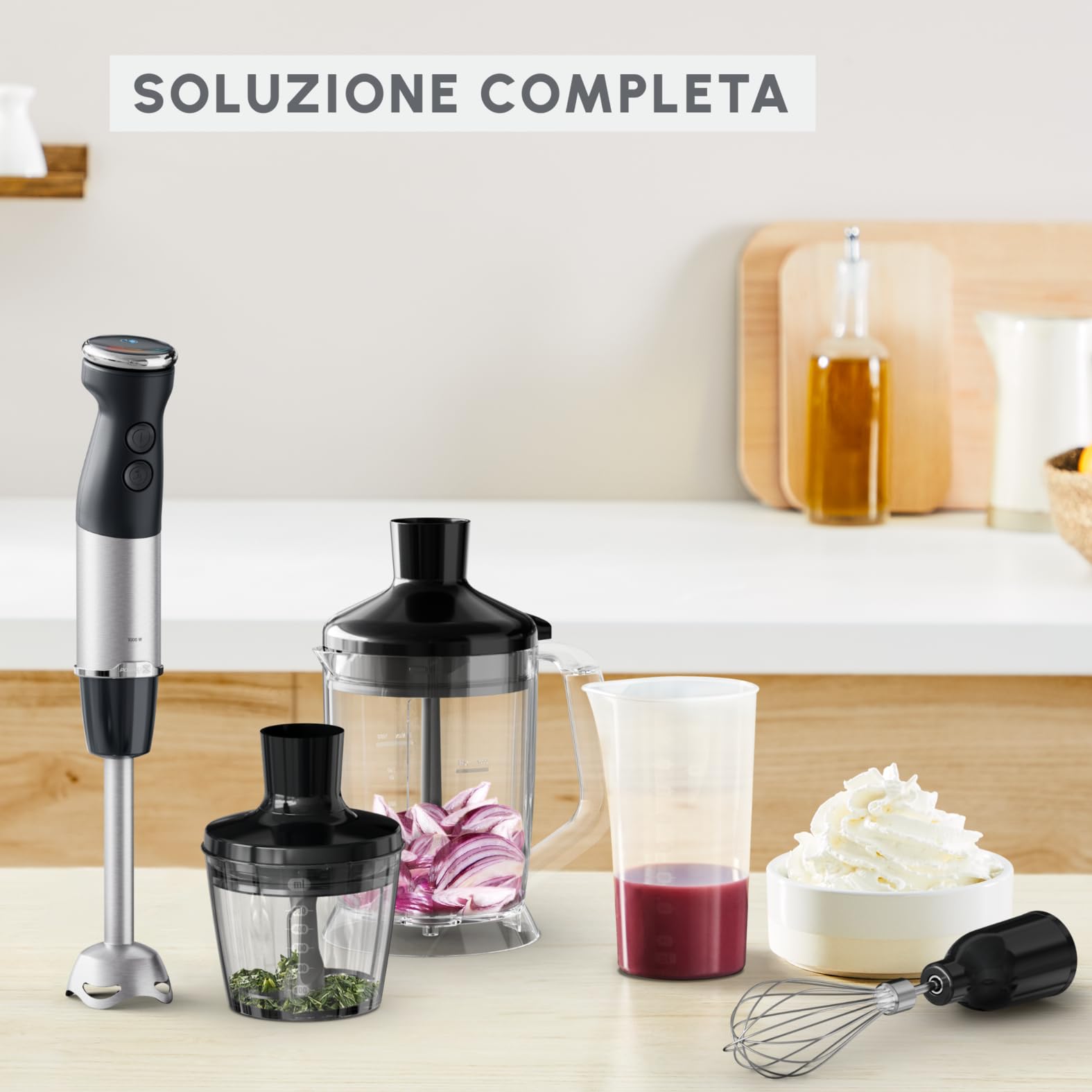 Moulinex Quickchef+, Frullatore a Immersione, Tecnologia con Lame Powelix, Potenza 1000W, Frullatore con Miscelazione Rapida e Modalità Silenziosa, Lavabile in Lavastoviglie, DD67L8