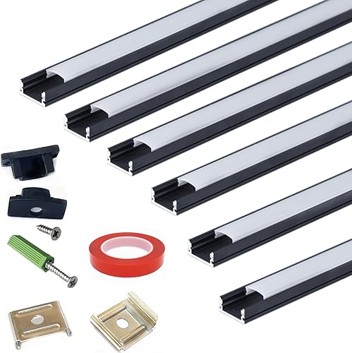 Miniatura 10 de THMOOTHER Difusor de canal en U de tira LED, paquete de 6 unidades de 1 pie, 0.669 x 0.295 in montado en superficie de aluminio con resistencia a