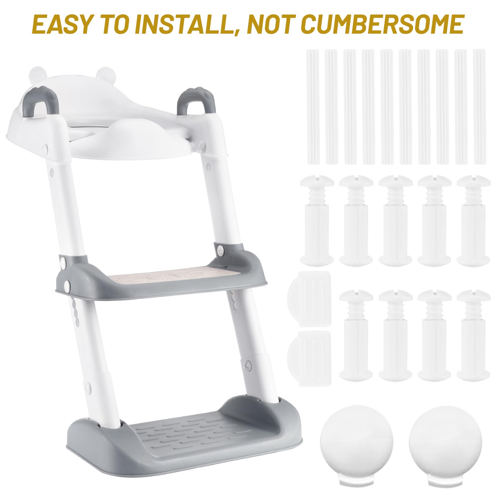 Mkitnvy Riduttore WC per Bambini Con Scaletta e Sedile per Vasino, Regolabile e Pieghevole Antiscivolo Sedile Gradini Larghi con Morbido Cuscino Toilette Portatile Trainer per V,U,O