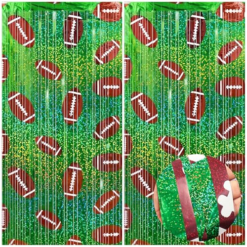 Image of KatchOn, XtraLarge 3Pcs Football Fringe Curtains - 9.75 x 6.5 Ft | Glitter Foil Fringe Curtain Backdrop Football Party Decorations | Sports Theme Birthday Backdrop, Game Day, Football Party Supplies