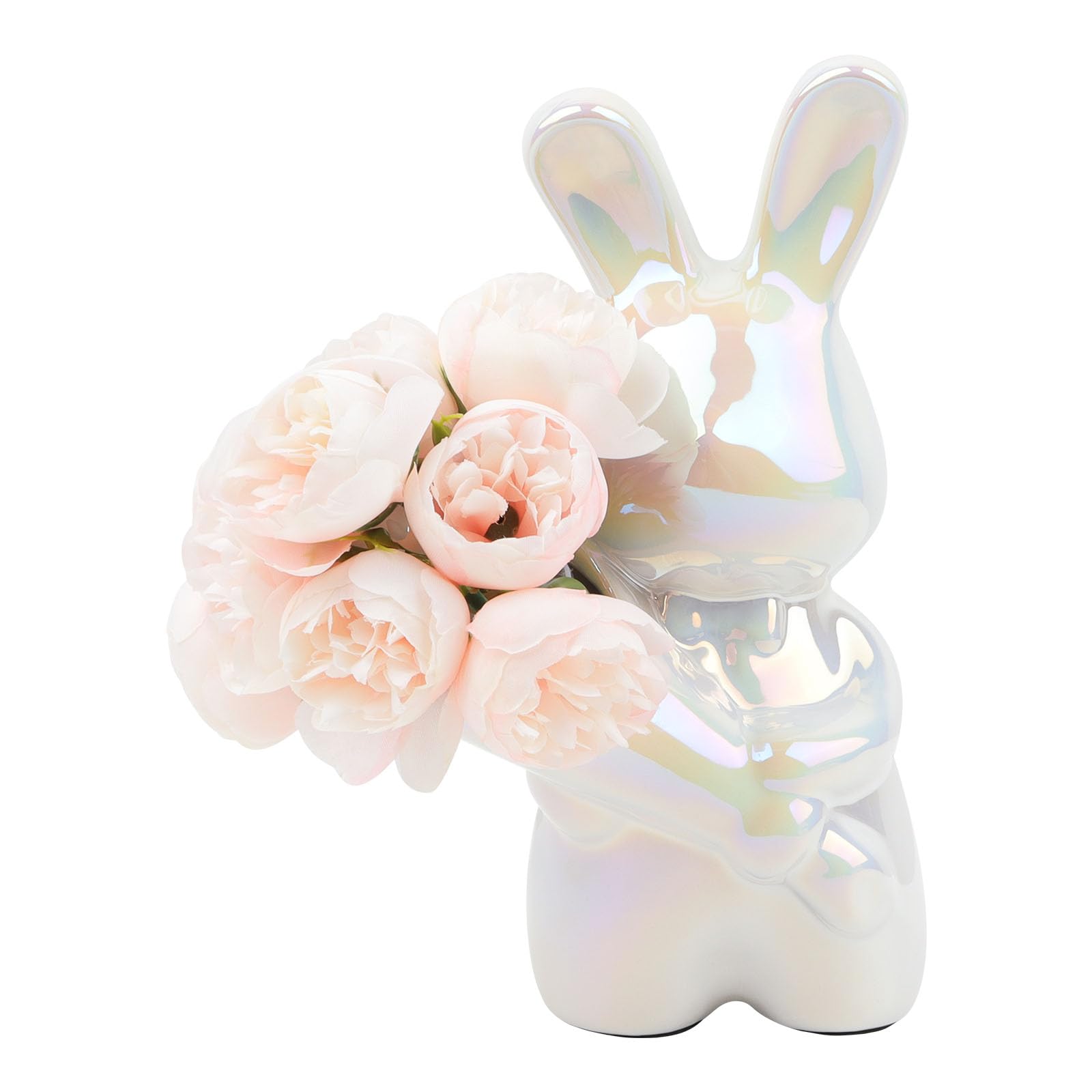 Bezaubernde Hasenvase mit Kunstblumen, Keramik-Hase mit Blume, Tierdeko für Zuhause, Regal, Schreibtisch & Kaminsims
