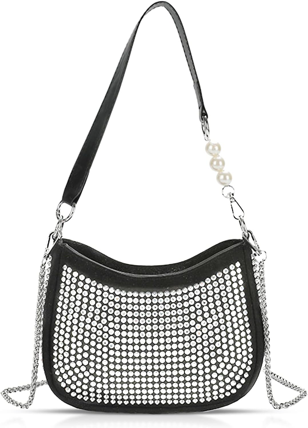 QTKJRhinestone Handbag, Crossbody Bags for Women, Shoulder Bag Sweet Cool Underarm Bag for Party Ball Weddings, Black