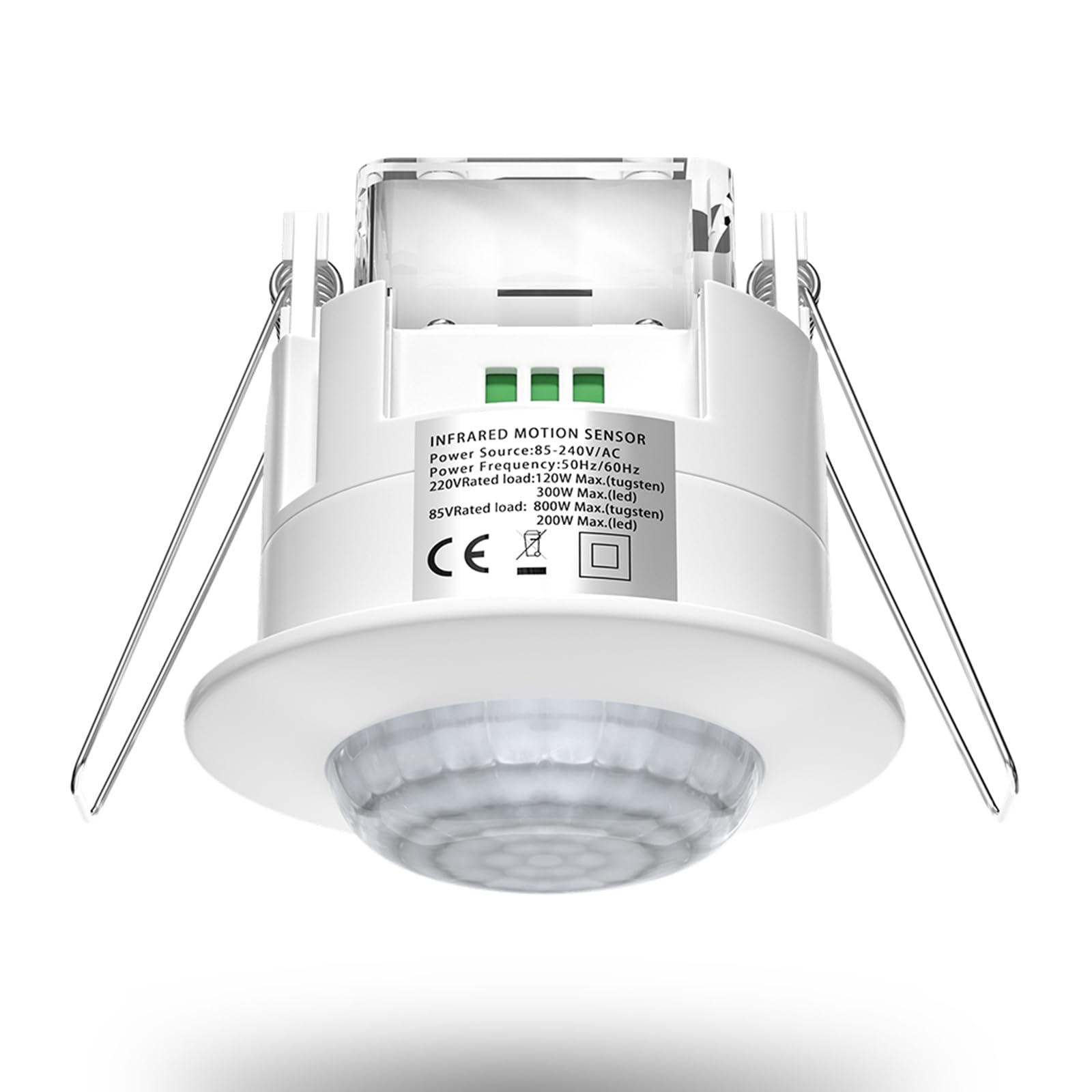 TobeBrightCeiling PIR Sensor Indoor 360 Degree Infrared Ceiling Motion Sensor Light Switch Flush Mounted Recessed Presence Sensor 240V With Adjustable Timer And LUX Control, Max 1200W/300W