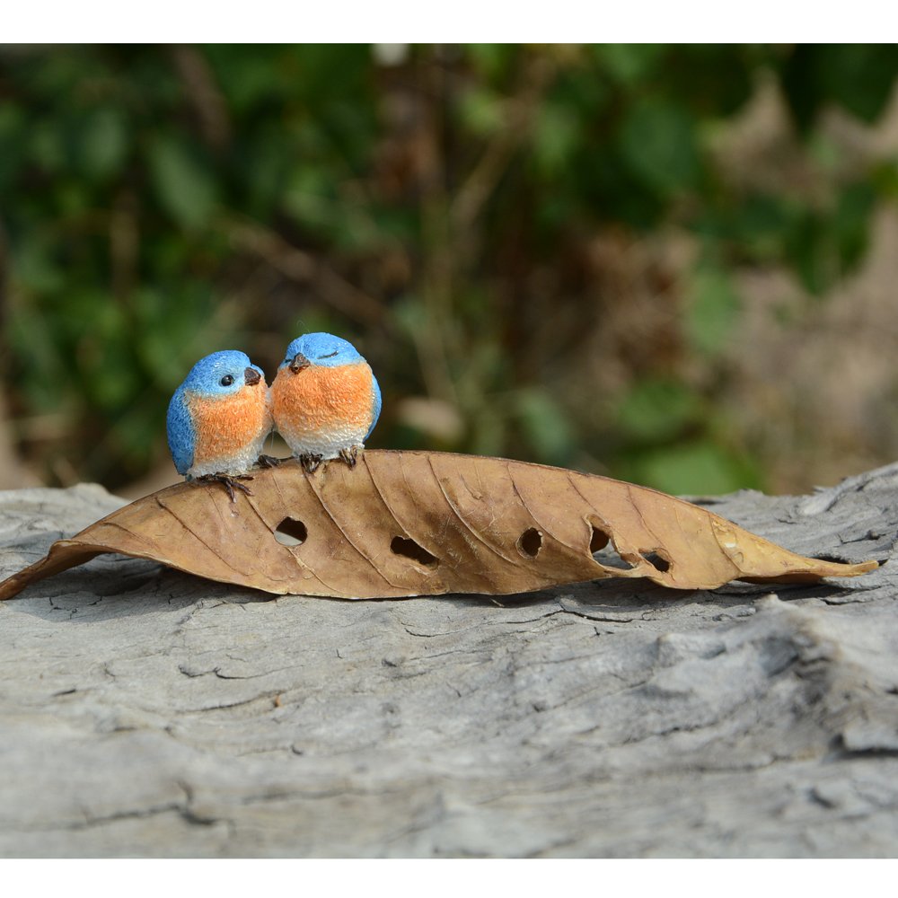 Top Collection Miniature Fairy Garden and Terrarium Statue, Bluebirds on Leaf - Image 2