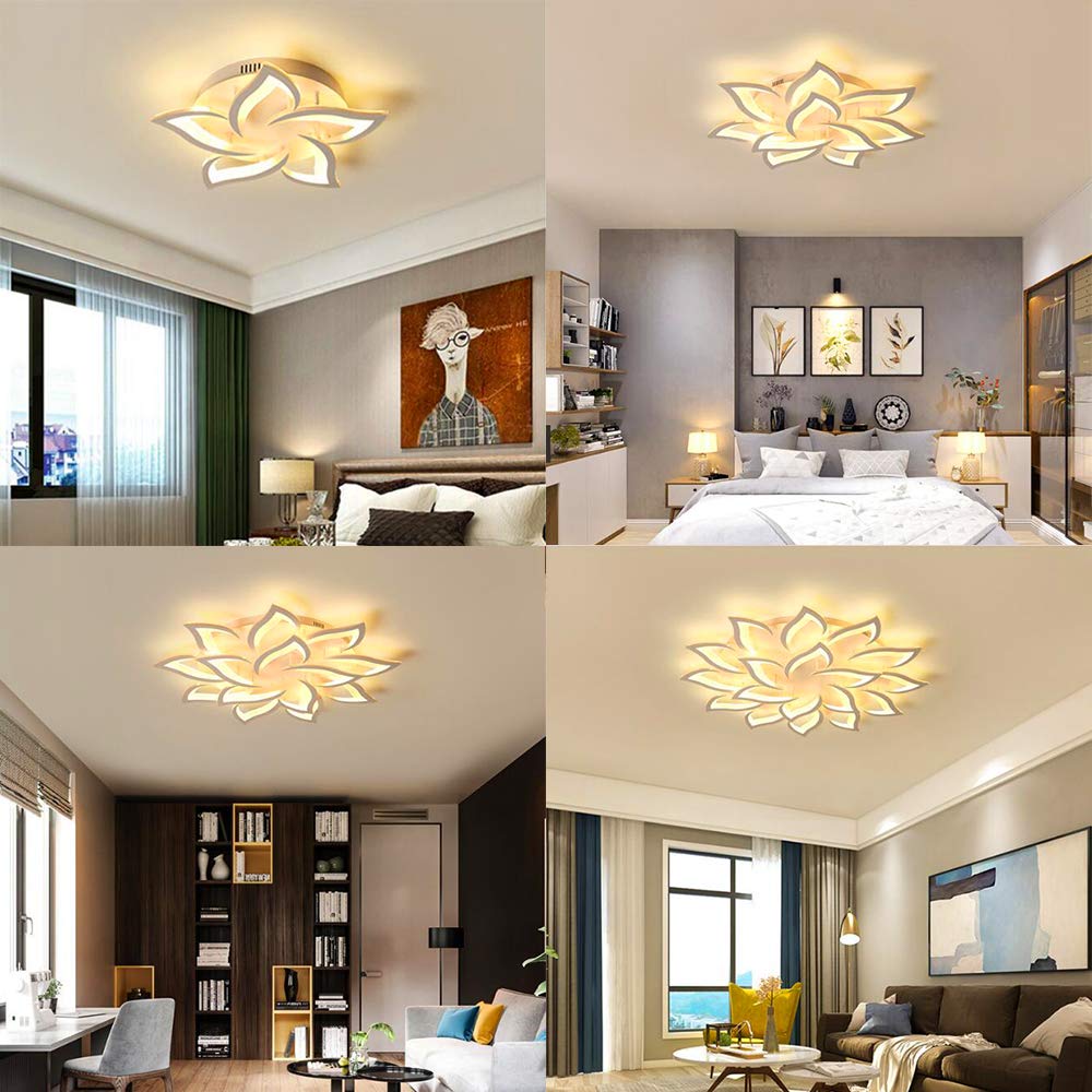 LED Blumen Deckenleuchte Moderne Wohnzimmer Deckenlampe Dimmbar Mit Fernbedienung kreatives Kronleuchter Acryl Lampenschirm Esszimmer Kinderzimmer Schlafzimmerlampe Innenbeleuchtung, 85cm