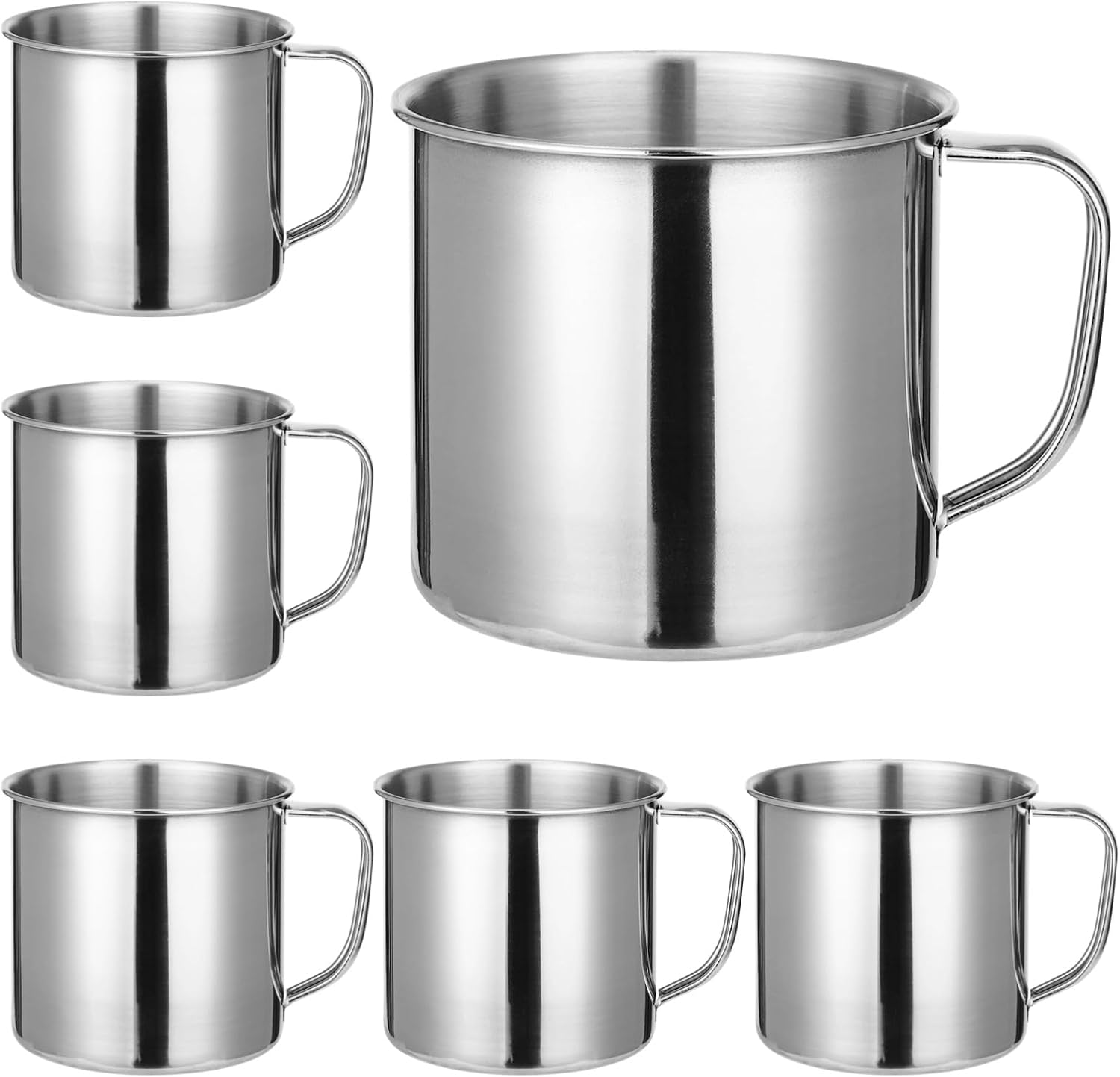 6 Pcs Stainless Steel Coffee Mugs, 18.6 oz Metal Camping Cups with Handles, Unbreakable Hiking Cups, Portable Thick Bottom Drinkware for Tea, Milk, Home, Office, Camping