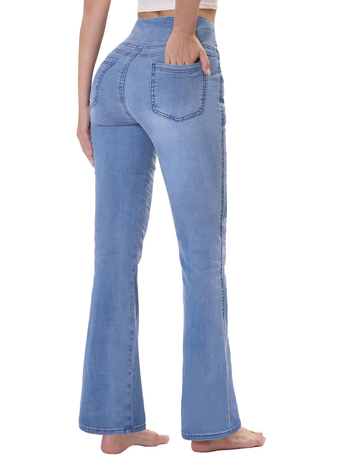 Vaqueros Elásticos Mujer, Jeans Campana Push Up Cintura Alta con Bolsillos Flare Pantalones de Mezclilla Legging