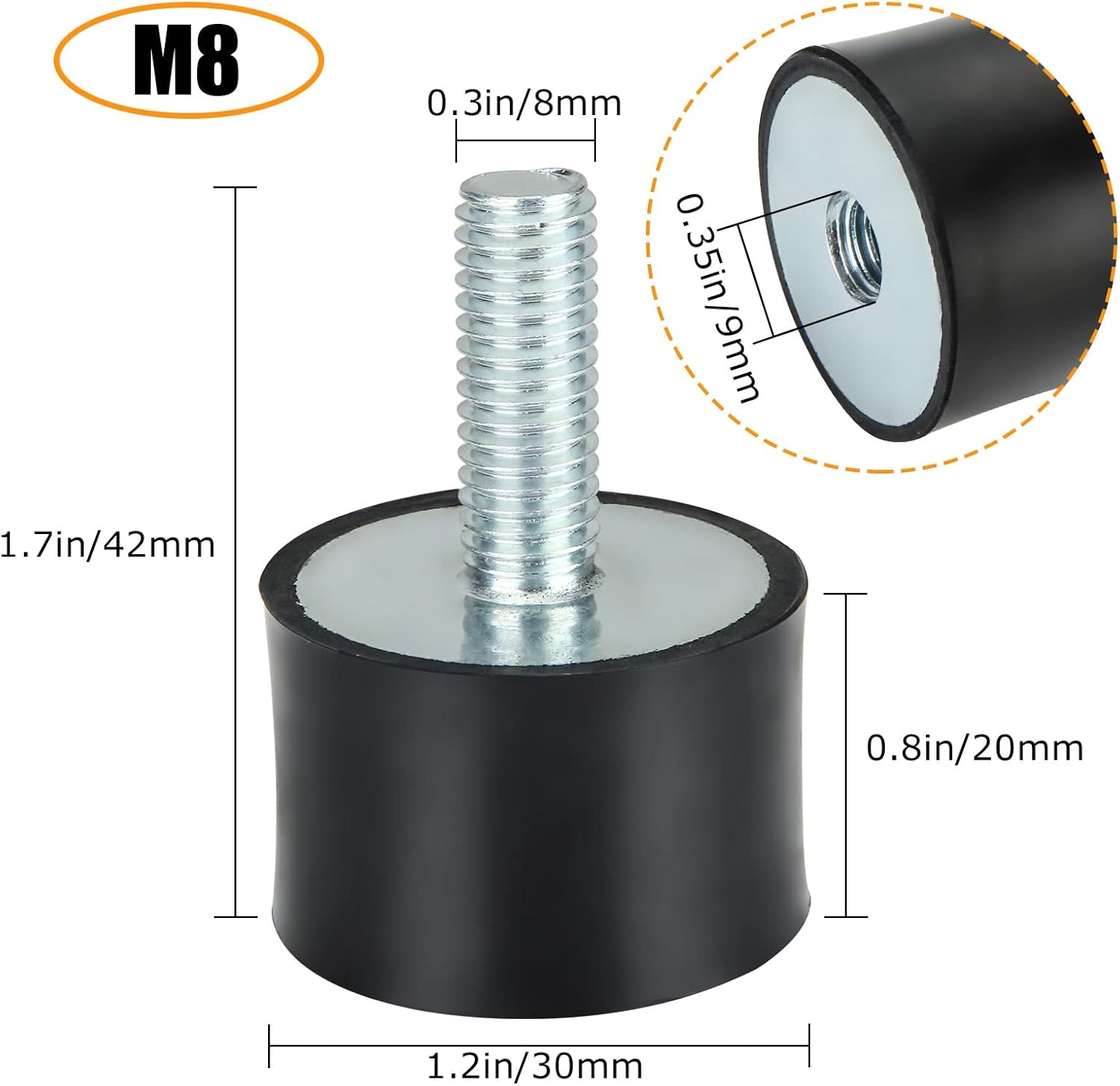 Buy ACXFOND 8PCS Rubber Mounts M8 Anti Vibration Mount, Rubber Vibration Isolator, Thread Rubber