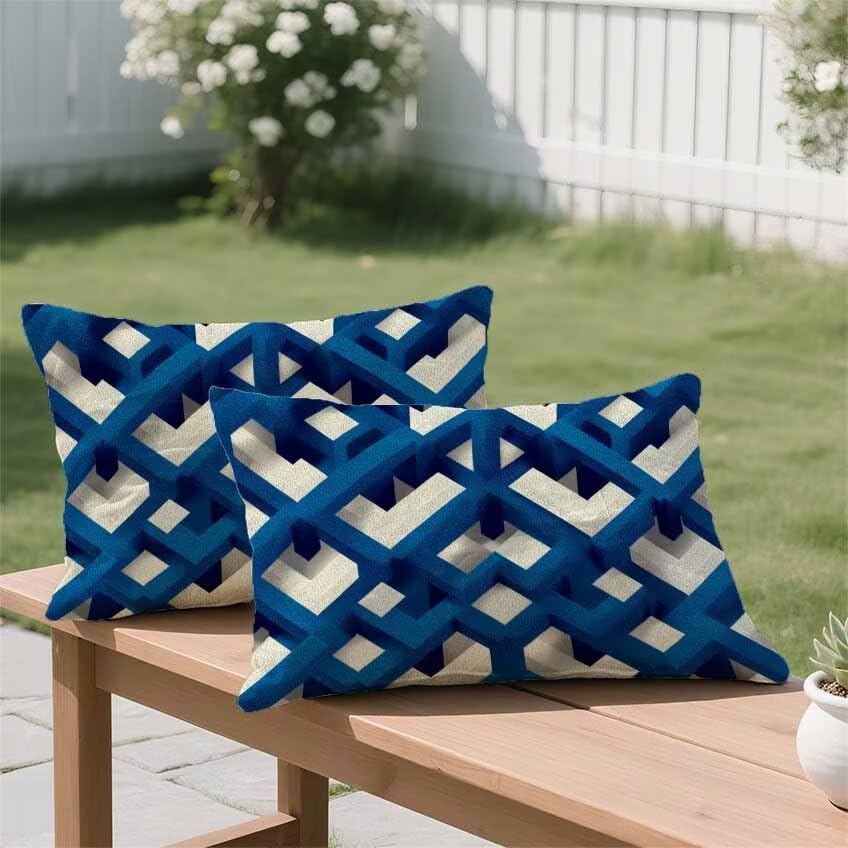 Housse de coussin 60x90cm rectangulaire blanche en lin imperméable pour canapé de jardin