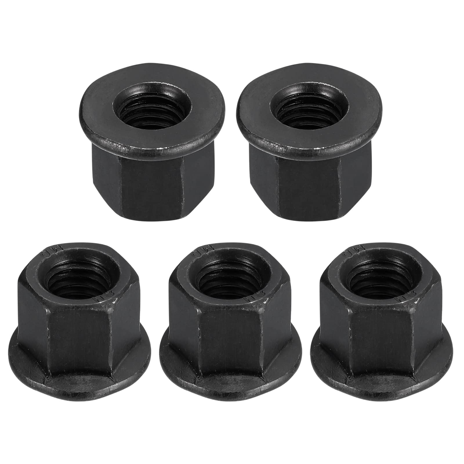 QUARKZMAN M12 Brida Hex Bloqueo Tuercas, 5uds Grado 10.9 Carbono Acero Negro Óxido Acabado Hex Brida Tuercas para Maquinaria