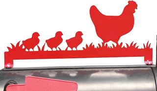 Chicken with Chicks Metal Mailbox Topper, Madison Iron and Wood (Red)