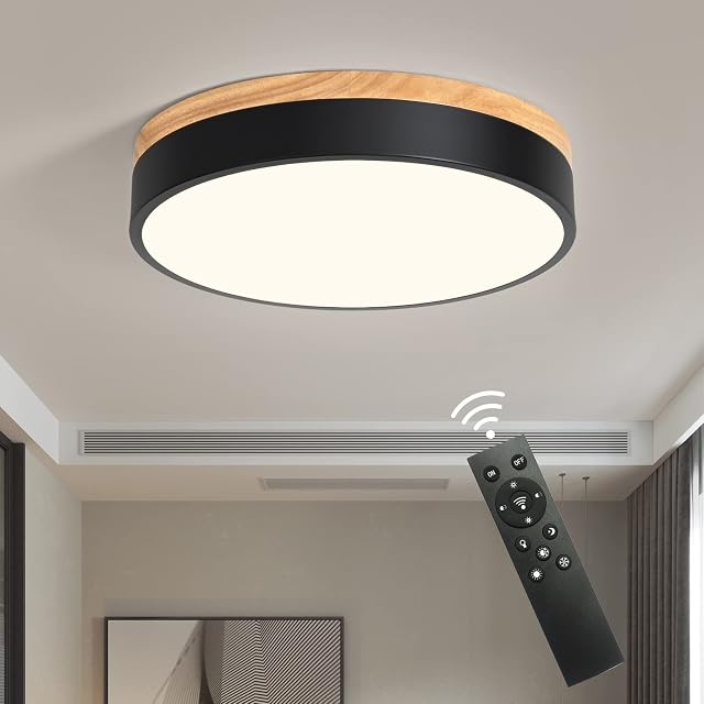Qamra Modern Led Flush Mount Ceiling Light Close to Ceiling Lighting,with Memory Function Remote Control,Dimmable Lighting Ceiling Lights, Kitchen, Balcony, Corridor, Bathroom (Black,30cm)